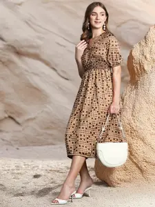 DressBerry Printed Smocked Detailing A-Line Dress