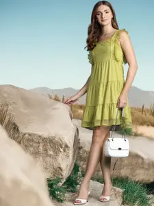 DressBerry Gathered & Pleated Detail Tiered A-Line Dress