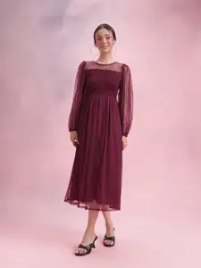 DressBerry Puff Sleeve Fit & Flare Midi Dress