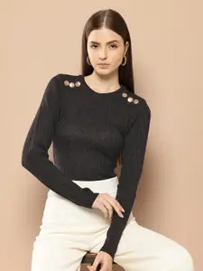 her by invictus Ribbed Pullover With Button Detail