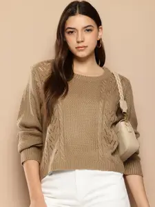her by invictus Self Design Open Knit Pullover Sweater