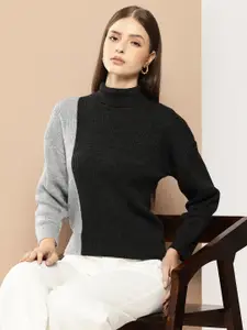 her by invictus Women Colourblocked Ribbed Acrylic Pullover