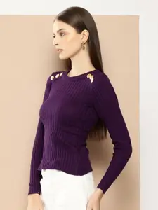 her by invictus Women Ribbed Acrylic Pullover