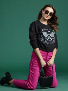 DressBerry Printed Drop-Shoulder Sleeves Sweatshirt