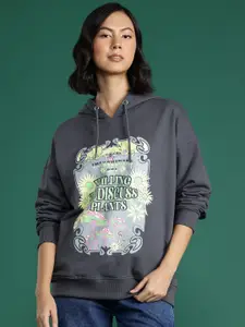 DressBerry Conversational Printed Drop-Shoulder Sleeve Hooded Sweatshirt