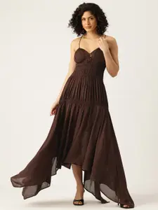 bebe Vibrant Vacay Asymmetric Tiered Fit & Flare Dress