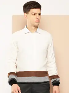 INVICTUS Horizontally Striped Acrylic Pullover with Ribbed Knits