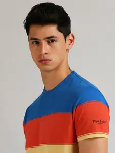 Pepe Jeans Round Neck Short Sleeves Colourblocked Slim Fit T-shirt
