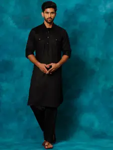 VASTRAMAY Shirt Collar Roll Up Sleeves Pathani Kurta with Patiala
