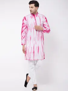 VASTRAMAY Tie & Dye Dyed Mandarin Collar Pure Cotton Straight Kurta with Pyjamas
