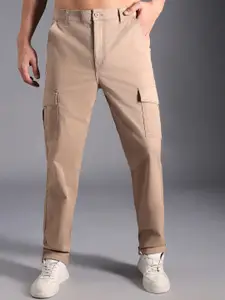 High Star Men Relaxed Straight Leg Mid-Rise Cargos Trousers