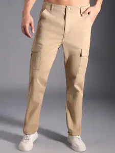High Star Men Relaxed Straight Leg Mid-Rise Cargos Trousers