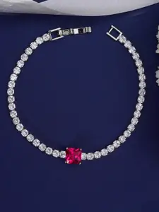 Designbox Silver-Plated Cubic Zirconia Tennis Wraparound Bracelet