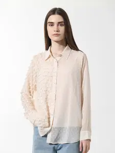 ONLY Onlpepper Ls Self Design Spread Collar Casual Shirt