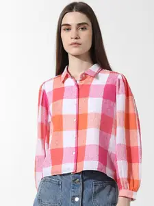 ONLY ONLSALLY LS CHECK SHI Boxy Tartan Checked Pure Cotton Casual Shirt