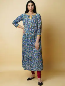 Unnati Silks Women Floral Printed Flared Sleeves Sequinned Handloom Kurta