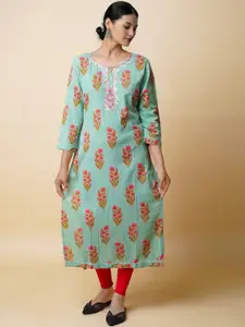 Unnati Silks Women Floral Printed Flared Sleeves Gotta Patti Handloom Kurta