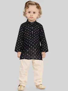 Ethniks Neu-Ron Boys Geometric Woven Design Straight Pure Cotton Kurta with Pyjamas