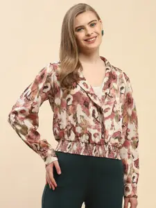 CAMLA Abstract Print V-Neck Cuffed Sleeves Blouson Top