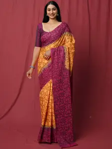 Unnati Silks Floral Block Printed Handloom Saree