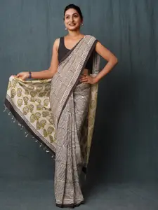 Unnati Silks Striped Printed Bagru Soft Silk Saree