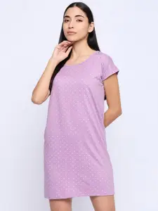 Camey Polka Dots Printed Pure Cotton T-shirt Nightdress