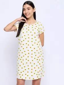Camey Floral Printed Pure Cotton T-shirt Nightdress