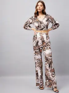 Orchid Hues Abstract Printed Crop Top With Trouser Co-Ords