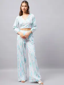 Orchid Hues Abstract Printed Crop Top With Wide-Leg Trousers Co-Ords