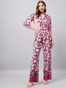 Orchid Hues Floral Printed Top With Trousers Co-Ords