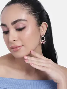 Estele Rose-Gold Plated Pearls-Studded Circular Drop Earrings