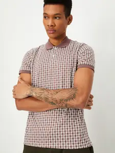 max Men Geometric Printed Polo Collar Short Sleeves Cotton T-shirt