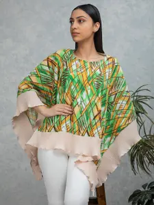 Rhe-Ana Tropical Print Kimono Sleeve Kaftan Crop Top