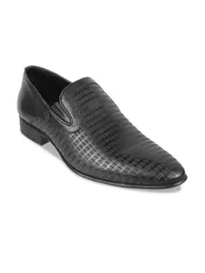 Metro Men Textured Round Toe Leather Formal Slip-On Shoes