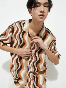 max URB_N Men Printed Spread Collar Long Sleeves Cotton Casual Shirt