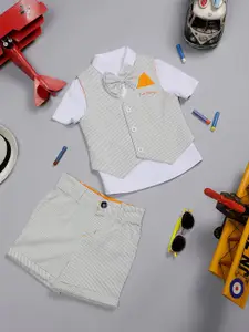 One Friday Boys Pure Cotton Shirt with Shorts and Waistcoat & Bow
