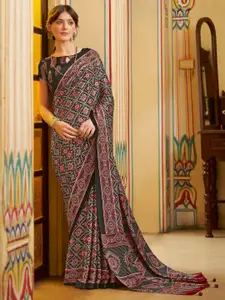 Saree mall modal Ajrak Block Pure Crepe Bagru SareesWith Blouse Piece