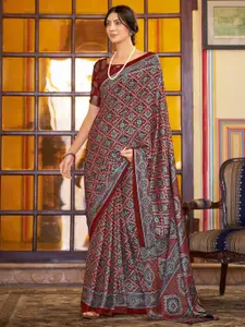 Saree mall modal Ajrak Block Poly Crepe Designer Bagru SareesWith Blouse Piece