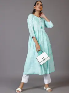 Libas Printed Puff Sleeve Cotton A-Line Midi Dress