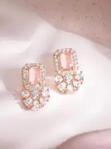 Rubans Rose Gold-Plated AD Studded Floral Studs Earrings
