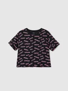 max Girls Typography Printed Cotton Casual T-shirt