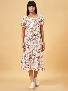 Honey by Pantaloons Floral Printed Round Neck Short Sleeves Cotton A-Line Midi Dress