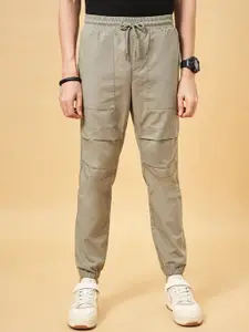 People Men Olive Green Mid Rise Cotton Trousers