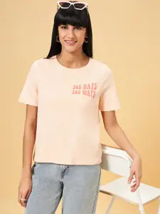 People Pink Typography Printed Relaxed Fit Pure Cotton T-shirt