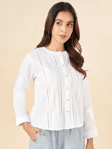 AKKRITI BY PANTALOONS Round Neck Cotton Shirt Style Top