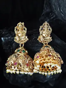 MANSIYAORANGE Gold-Plated Classic Temple Jhumkas Earrings