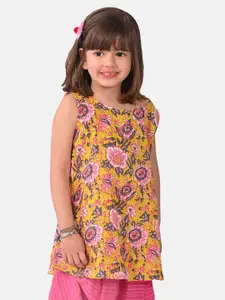Sangria Girls Floral Printed Pure Cotton Sleeveless Top