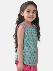 Sangria Girls Floral Printed Sleeveless Pure Cotton Top