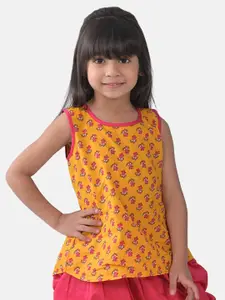 Sangria Girls Floral Printed Sleeveless Pure Cotton Top