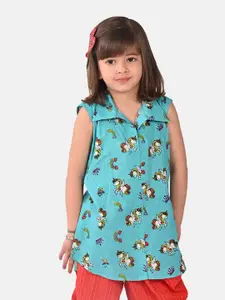 Sangria Girls Unicorn Printed Pure Cotton Shirt Style Top